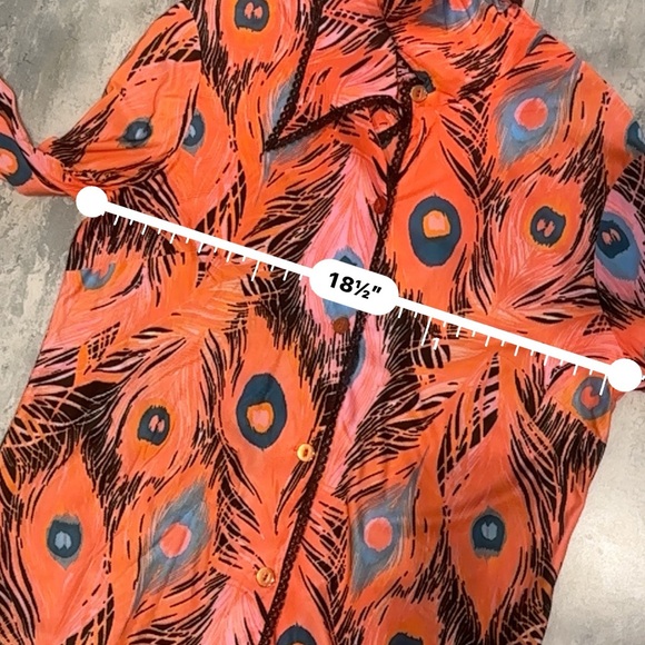 Vintage 70s/80s Mr. Stan Peacock Feather Print Button Down Woven Rayon Blend L - Picture 14 of 15
